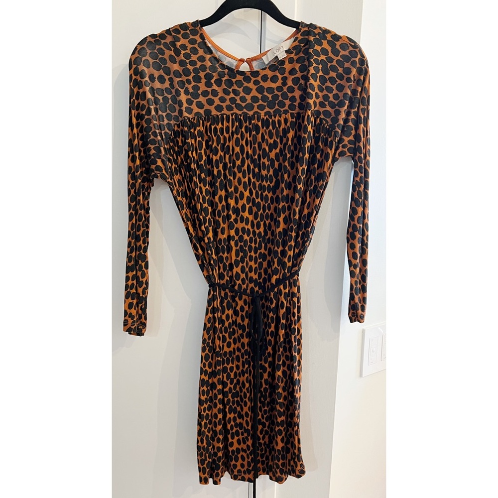 LOFT Orange & Black Polka Dot Dress XS